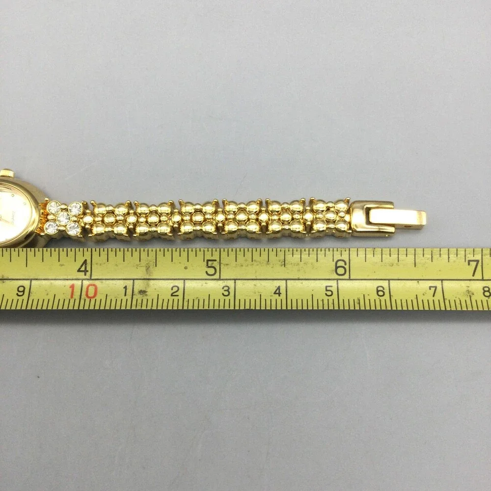 Adolfo Womens Watch 17mm Ovall Gold Tone Crystal Bracelet New Battery 6.5